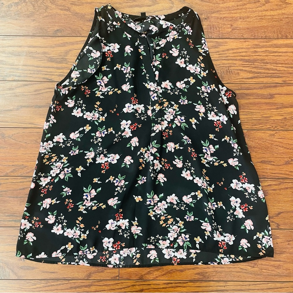 Jasmine & Juliana Tank Top Women's Large Black Floral Tank Top V-Neck Shirt